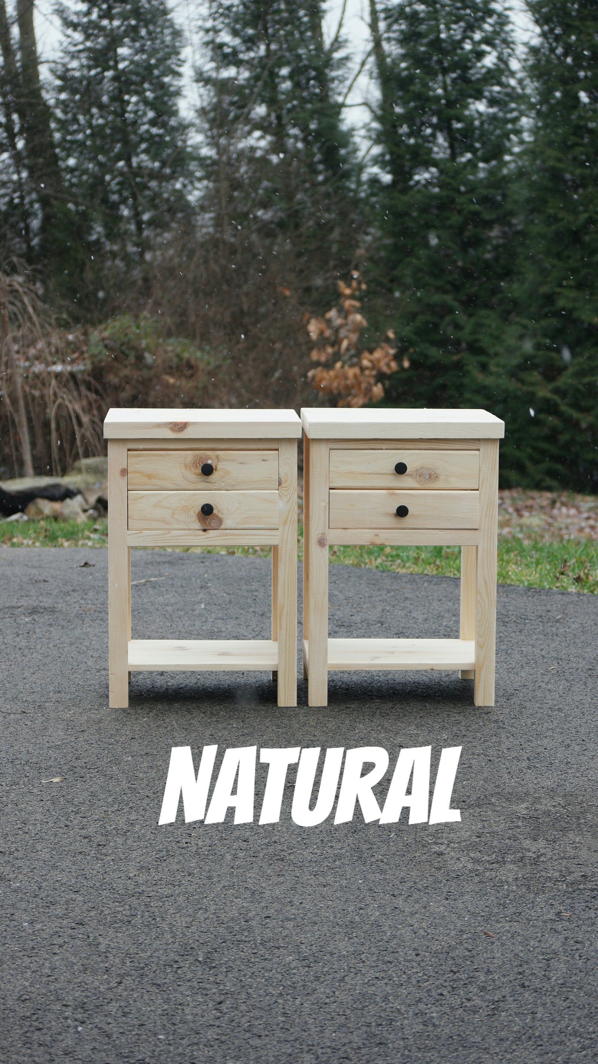 Rustic Solid Wood Nightstand with 2 Drawers and Shelf : Country Style