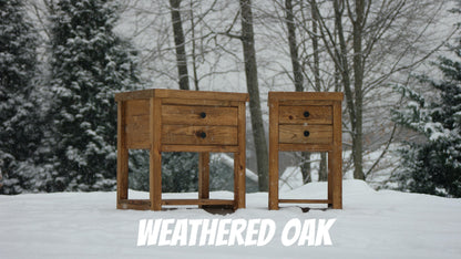 Rustic Solid Wood Nightstand with 2 Drawers and Shelf : Country Style