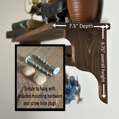 Shaker peg rack with shelf, stained peg shelf, Shaker peg coat rack, coffee bar shelf, shelf with hooks, wood shelf with pegs, stained shelf