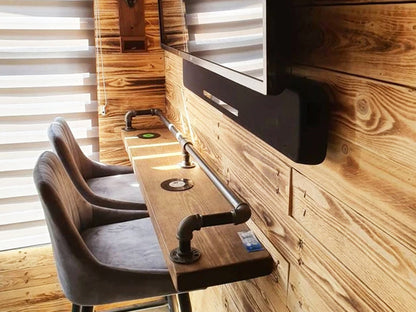Industrial Wall-Mounted Breakfast Bar with Reclaimed Wood & Pipe Rail