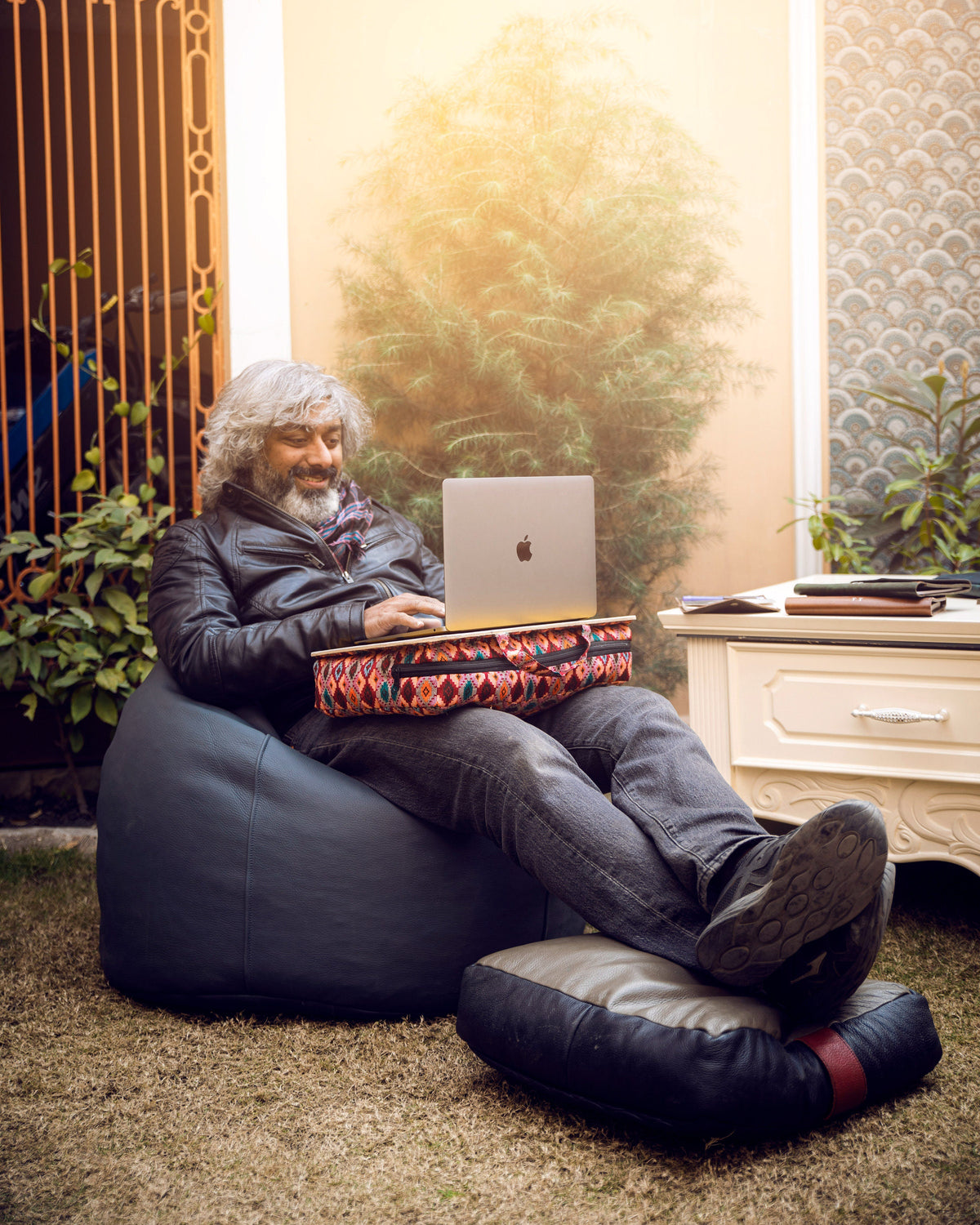 Pure Leather Bean Bag Chair | Rustic Handmade Lounger (Cover Only)