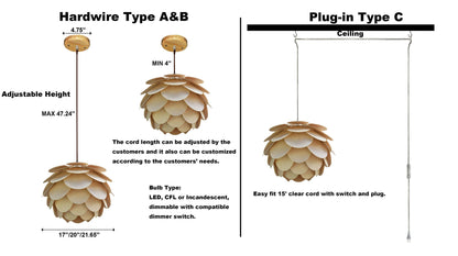 Pine Cone Wood Pendant Light with Layered Plywood Petals