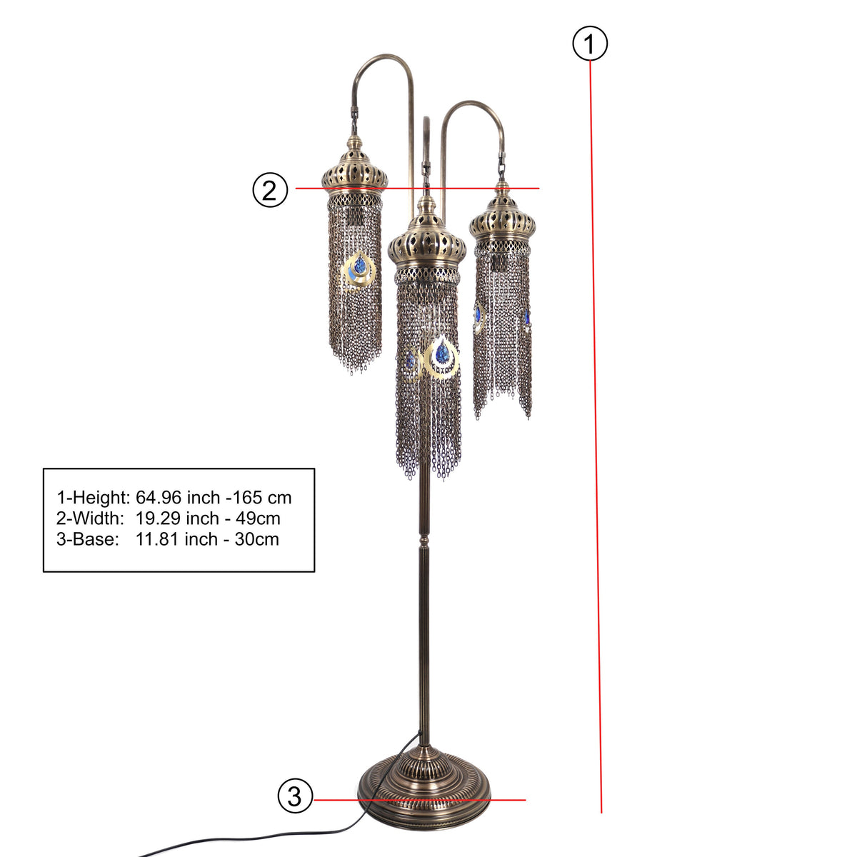 Turkish Floor Lamp Chain Pattern 3 Bough Tree Design