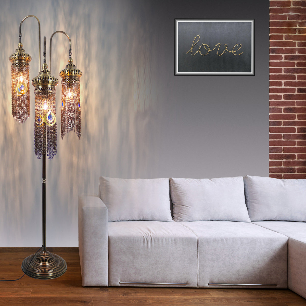 Turkish Floor Lamp Chain Pattern 3 Bough Tree Design