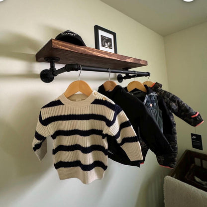 Laundry Room Bar with attached wood shelf, Clothing Rack,  Drying bar, closet clothes rack, metal pipe clothes bar