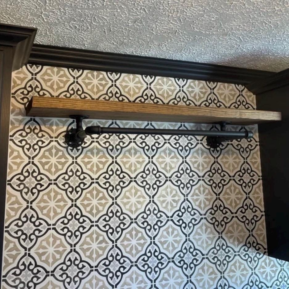 Laundry Room Bar with attached wood shelf, Clothing Rack,  Drying bar, closet clothes rack, metal pipe clothes bar
