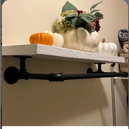 Laundry Room Bar with attached wood shelf, Clothing Rack,  Drying bar, closet clothes rack, metal pipe clothes bar