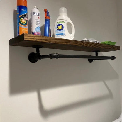 Laundry Room Bar with attached wood shelf, Clothing Rack,  Drying bar, closet clothes rack, metal pipe clothes bar