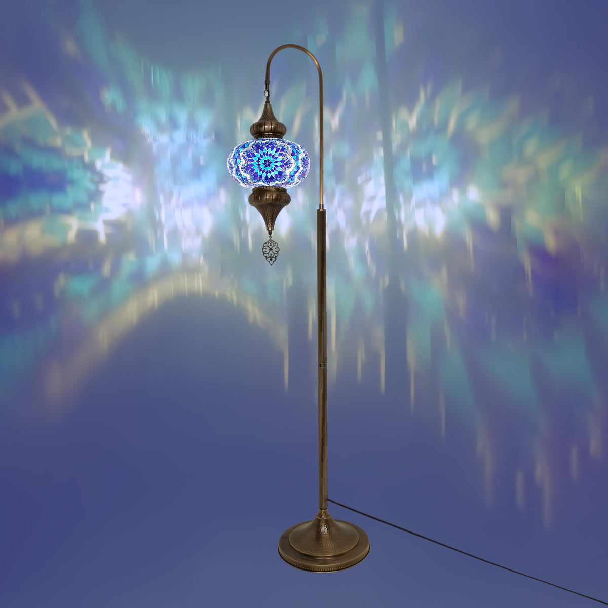 Turkish Mosaic Floor Lamps Swanneck Style Big Globe Standing Lights