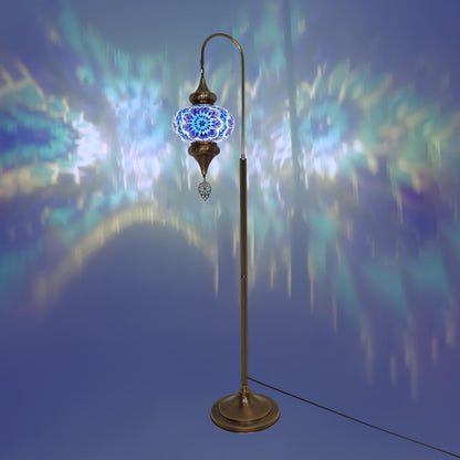 Turkish Mosaic Floor Lamps Swanneck Style Big Globe Standing Lights