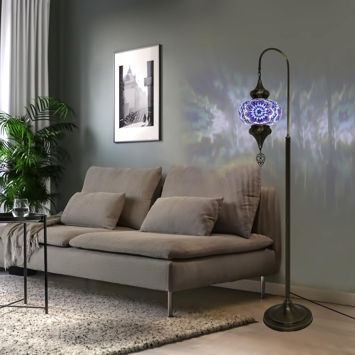 Turkish Mosaic Floor Lamps Swanneck Style Big Globe Standing Lights