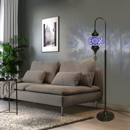 Turkish Mosaic Floor Lamps Swanneck Style Big Globe Standing Lights