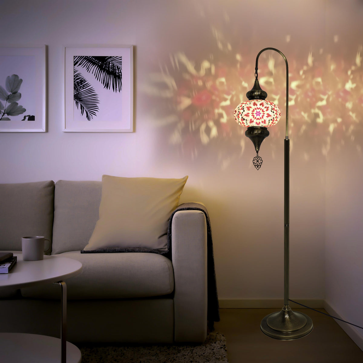 Turkish Mosaic Floor Lamps Swanneck Style Big Globe Standing Lights