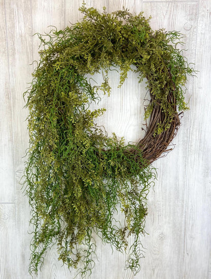 Halloween Enchanted Raven Wreath,Moody Spanish Moss Front Door Decor,Boho Fall Wreath,Eerie Halloween Mossy Wreath,Cottage Core Crow Wreath