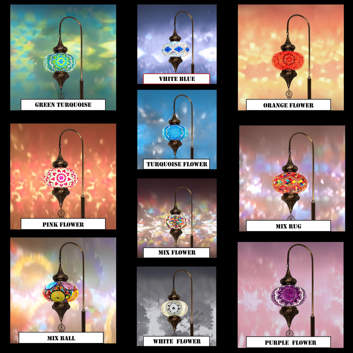 Turkish Mosaic Floor Lamps Swanneck Style Big Globe Standing Lights