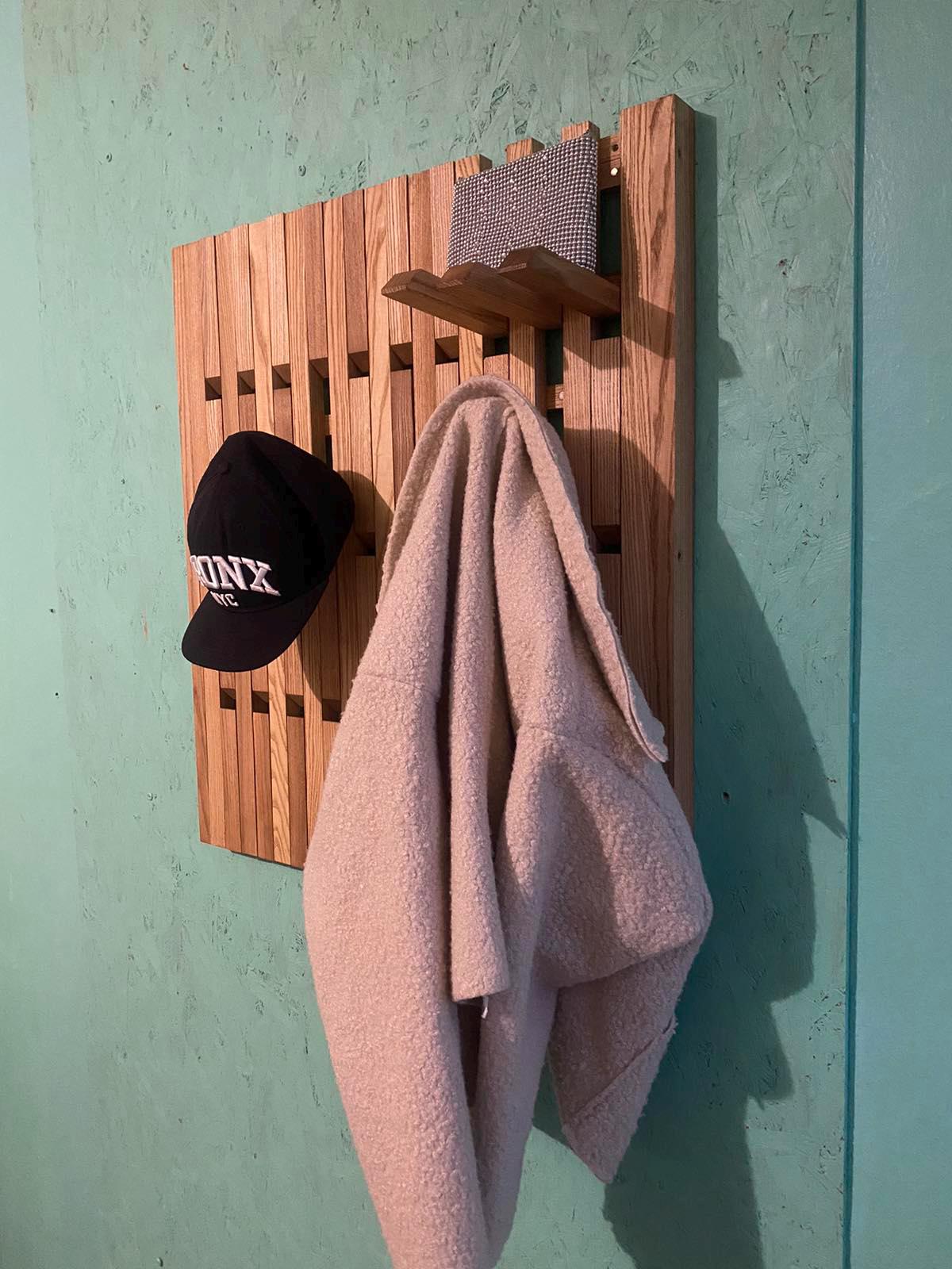 Wall-mounted organizer, coat rack, natural wood, Oak