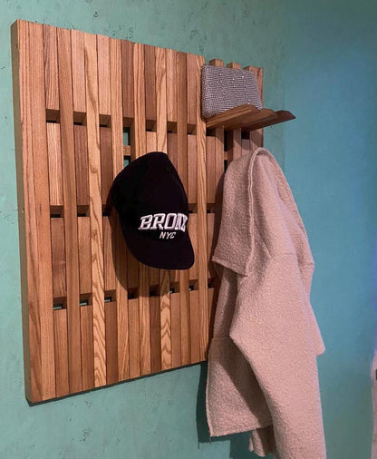 Wall-mounted organizer, coat rack, natural wood, Oak