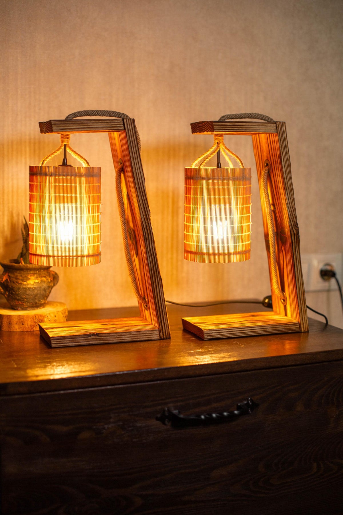 Desk lamps set 2, Table lamps set, Desk light, Wooden bedside lamp, Wood table lamp, Night wooden lamp set, Bedroom table lamp, Wedding gift