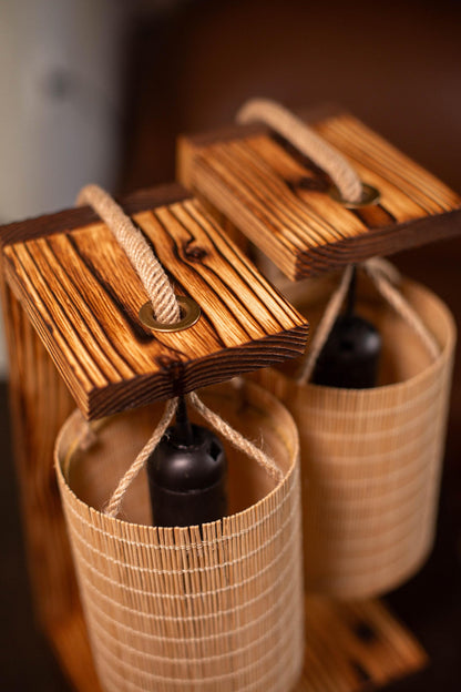 Wood Bedside Table Lamps Set of 2 with Bamboo Shades