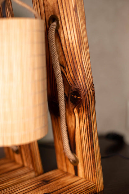 Wood Bedside Table Lamps Set of 2 with Bamboo Shades