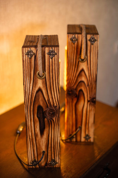 Wood Bedside Table Lamps Set of 2 with Bamboo Shades