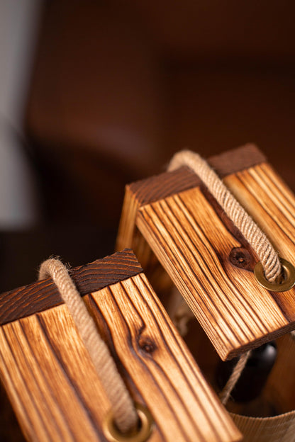 Wood Bedside Table Lamps Set of 2 with Bamboo Shades
