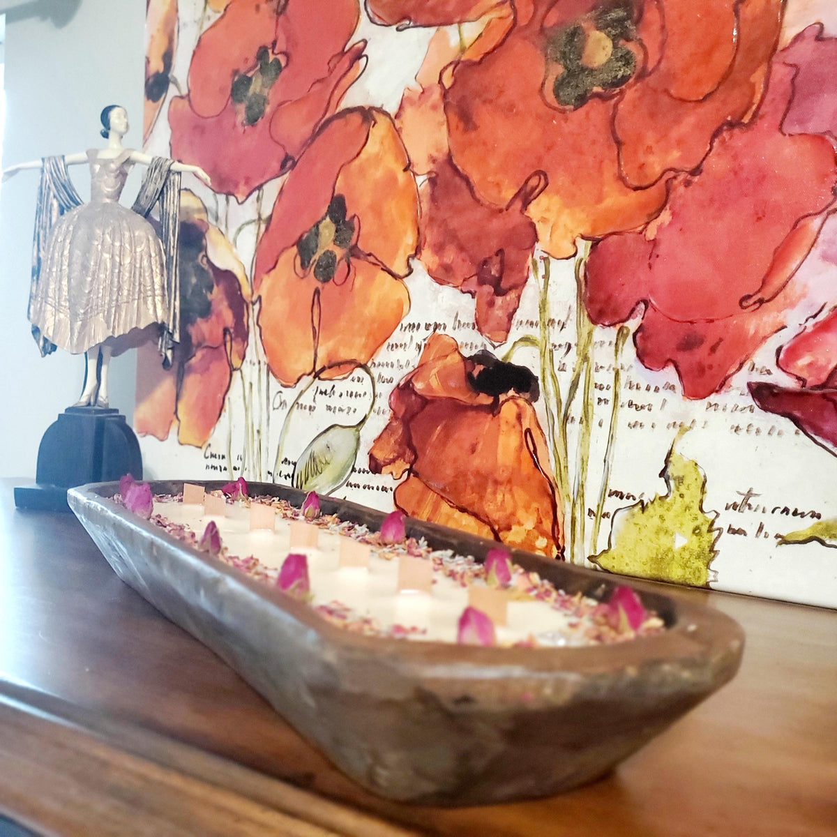 Floral Dough Bowl Large  ~ Coconut Soy Beeswax Natural Candle ~ Safe Scents Wood Wick Unique Centerpiece Gift