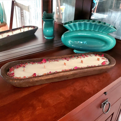 Floral Dough Bowl Large  ~ Coconut Soy Beeswax Natural Candle ~ Safe Scents Wood Wick Unique Centerpiece Gift