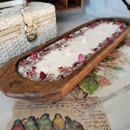 BAGUETTE Floral Dough Bowl Large  ~ Coconut Soy Beeswax Natural Candle ~ Safe Scents Wood Wick Unique Centerpiece Gift