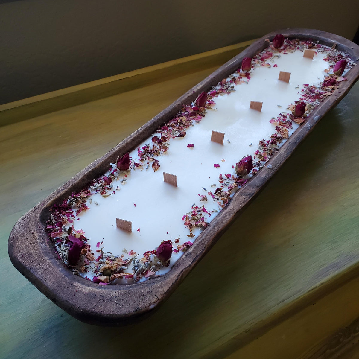 Floral Dough Bowl Large  ~ Coconut Soy Beeswax Natural Candle ~ Safe Scents Wood Wick Unique Centerpiece Gift