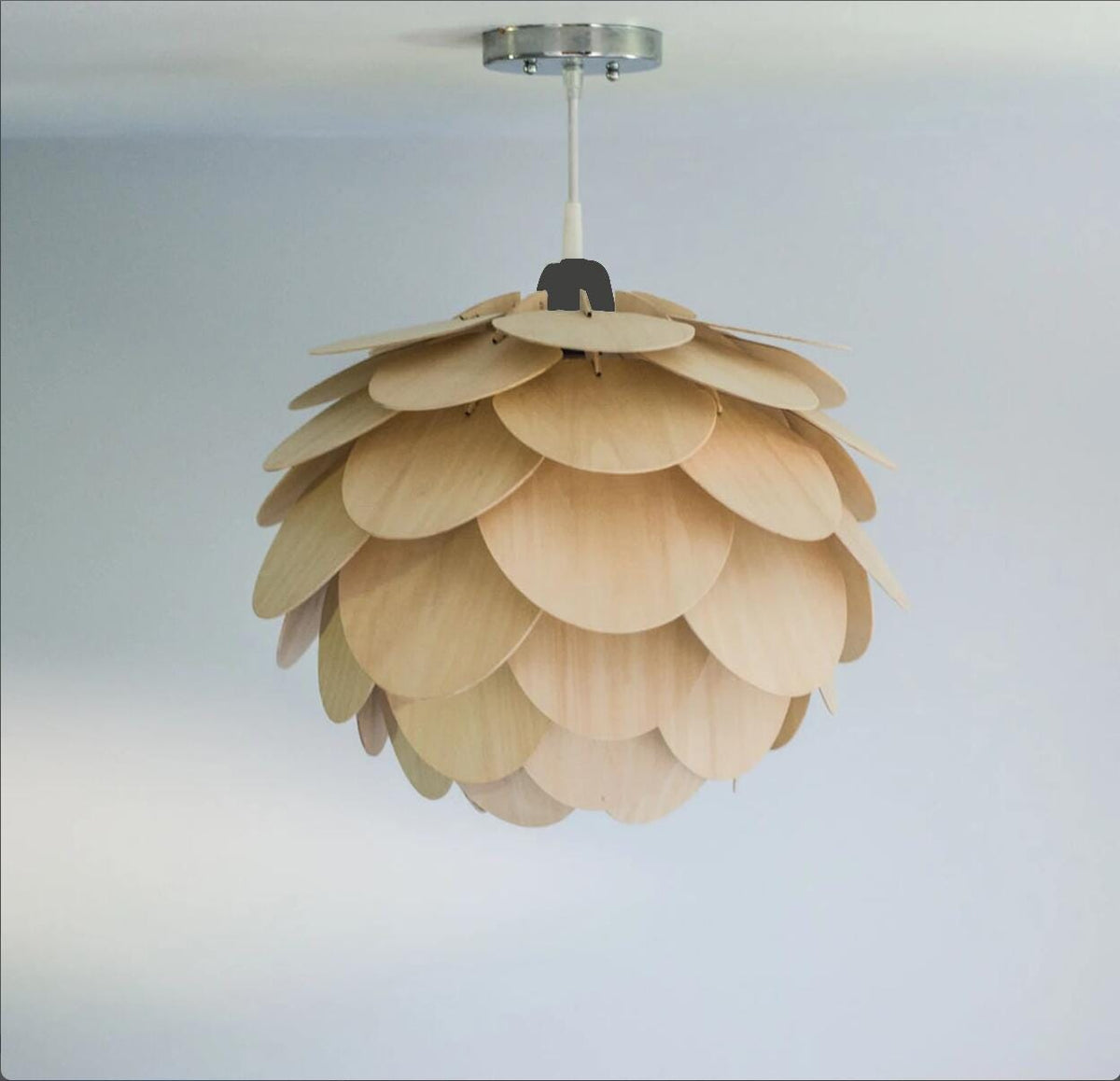 Pine Cone Wood Pendant Light with Layered Plywood Petals