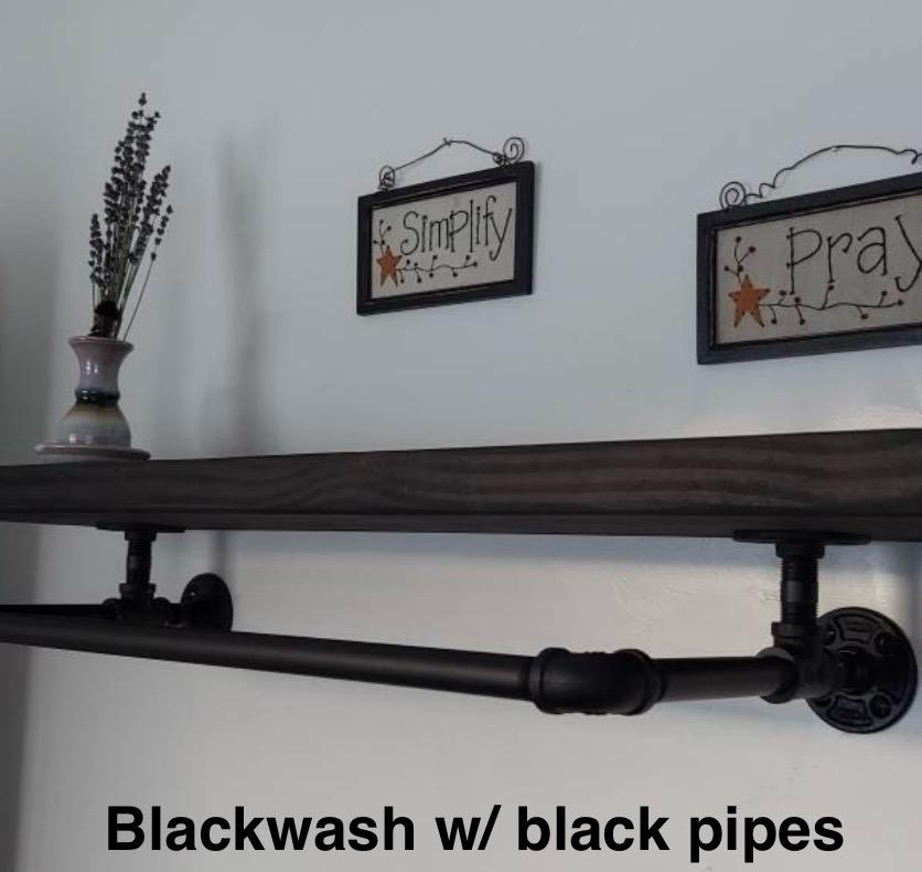 Laundry Room Bar with attached wood shelf, Clothing Rack,  Drying bar, closet clothes rack, metal pipe clothes bar