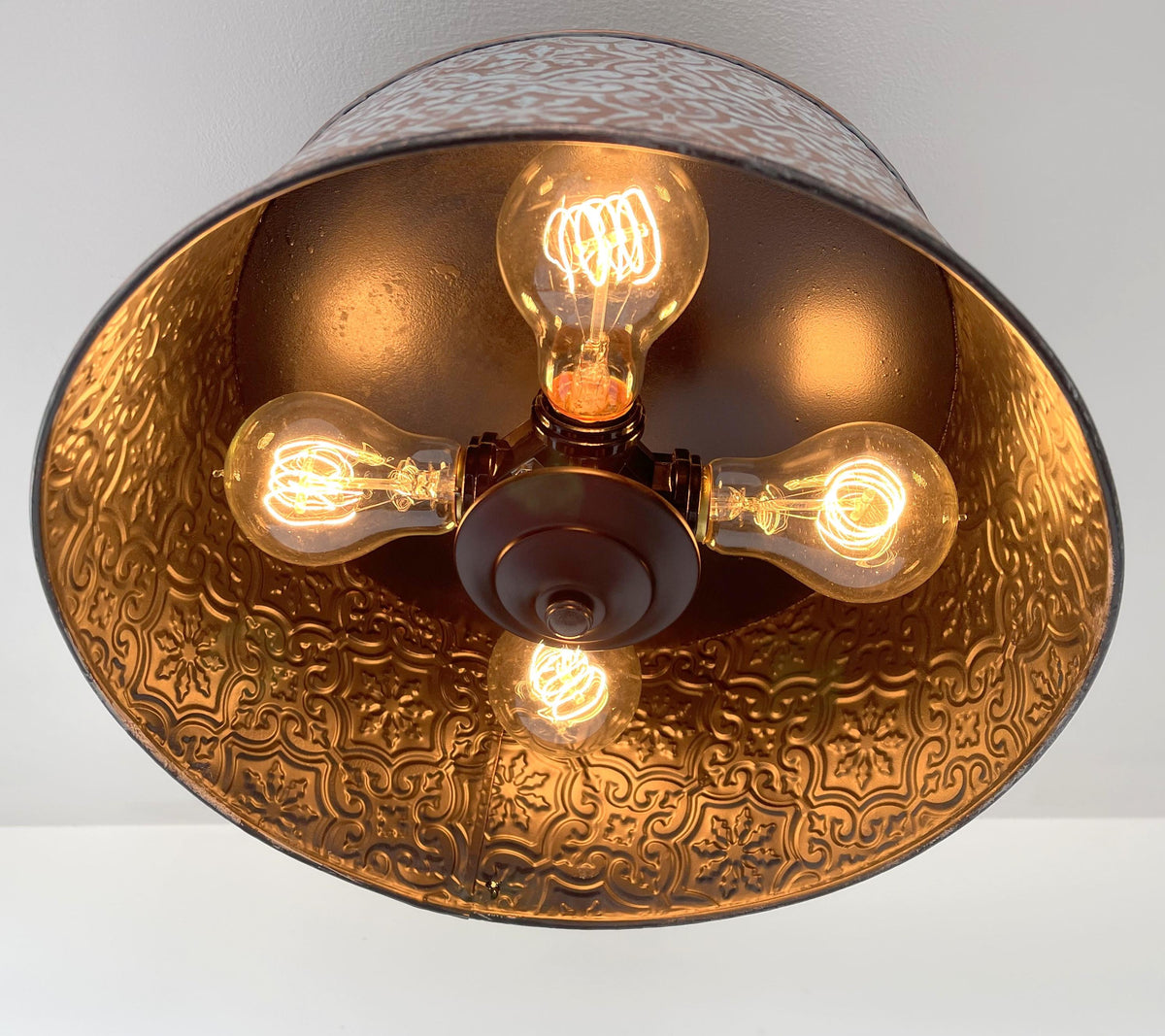 Ornate Copper Flush Mount Ceiling Light with Decorative Pattern