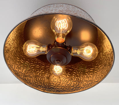 Ornate Copper Flush Mount Ceiling Light with Decorative Pattern