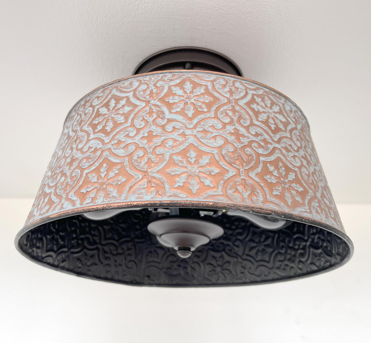 Ornate Copper Flush Mount Ceiling Light with Decorative Pattern