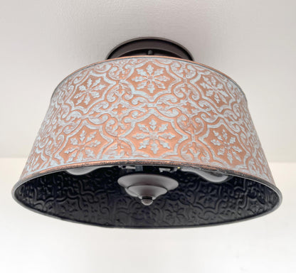 Ornate Copper Flush Mount Ceiling Light with Decorative Pattern