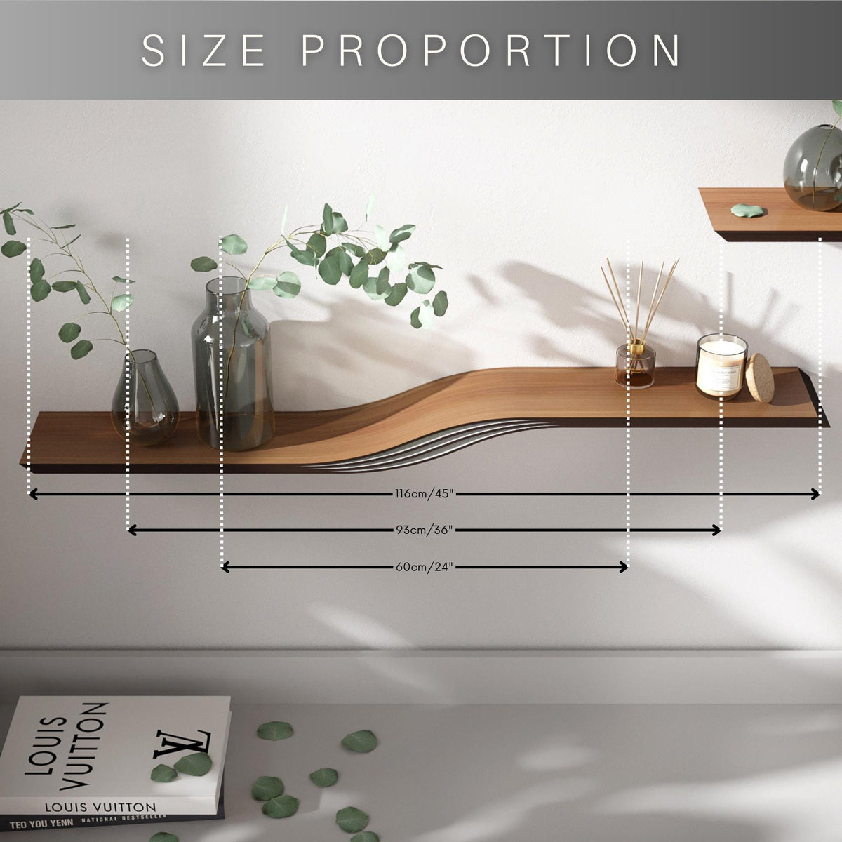 Floating Wave Shelf, Wood Wall Shelf Curved, Walnut Oak Ash, Modern Wooden Shelves with Hidden Brackets, Handmade Home Decor