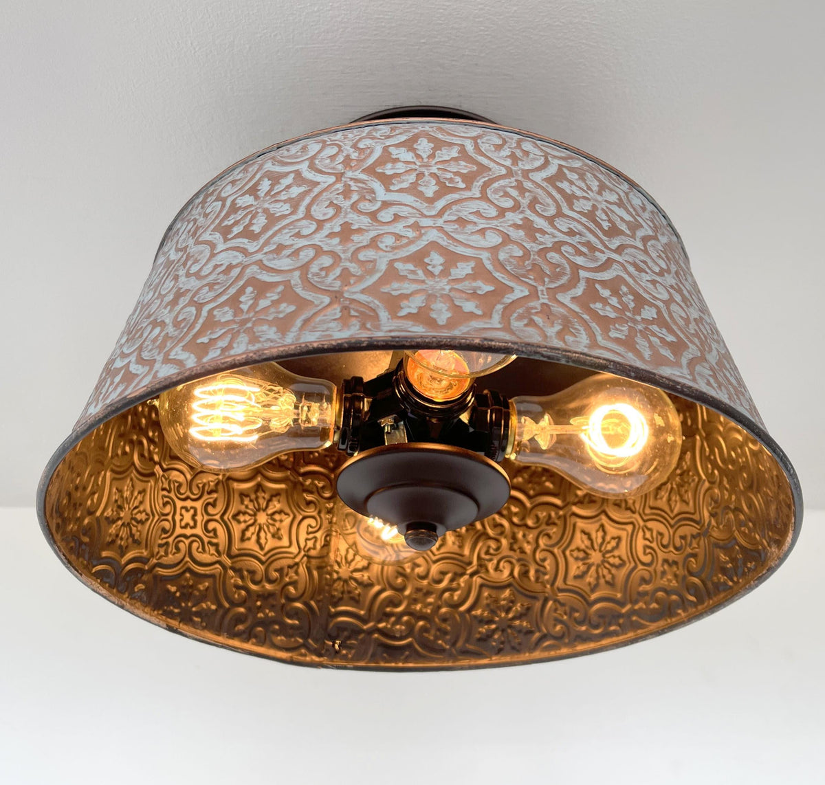 Ornate Copper Flush Mount Ceiling Light with Decorative Pattern