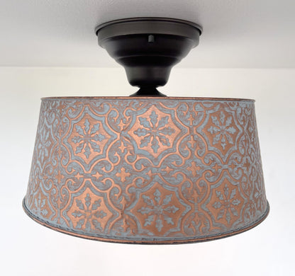 Ornate Copper Flush Mount Ceiling Light with Decorative Pattern