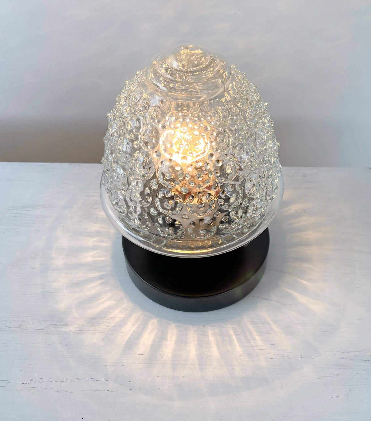 Antique Glass Acorn Table Lamp with Black Metal Stand