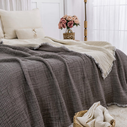 King Size Turkish Cotton Thick Muslin Comforter: 8-Layer Extra Soft Quilt