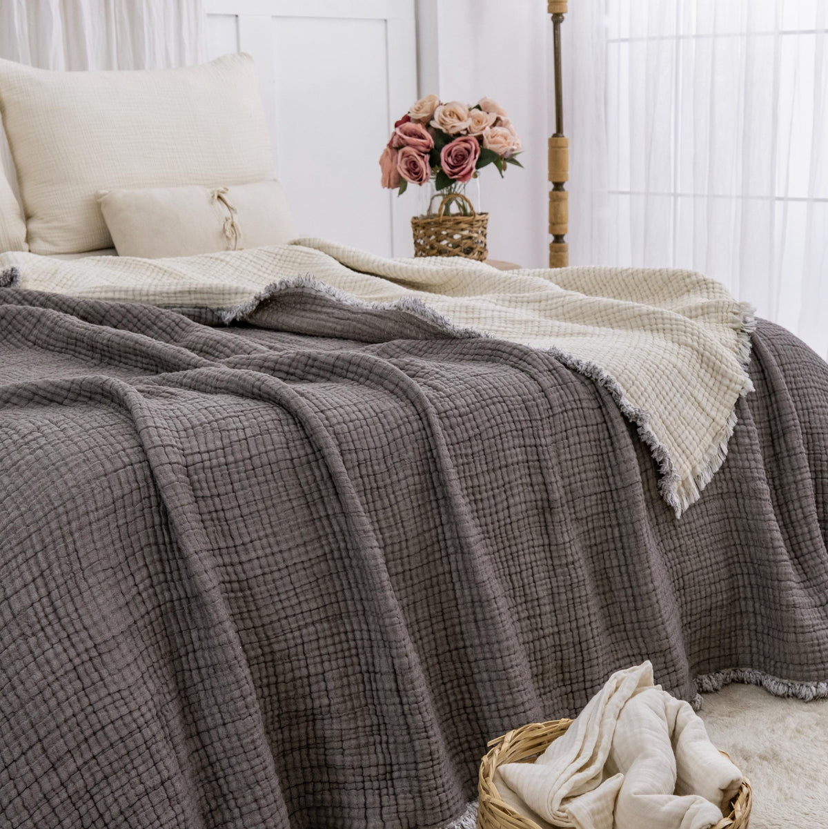 Organic Turkish Cotton Muslin Comforter: King Size Boho Quilt