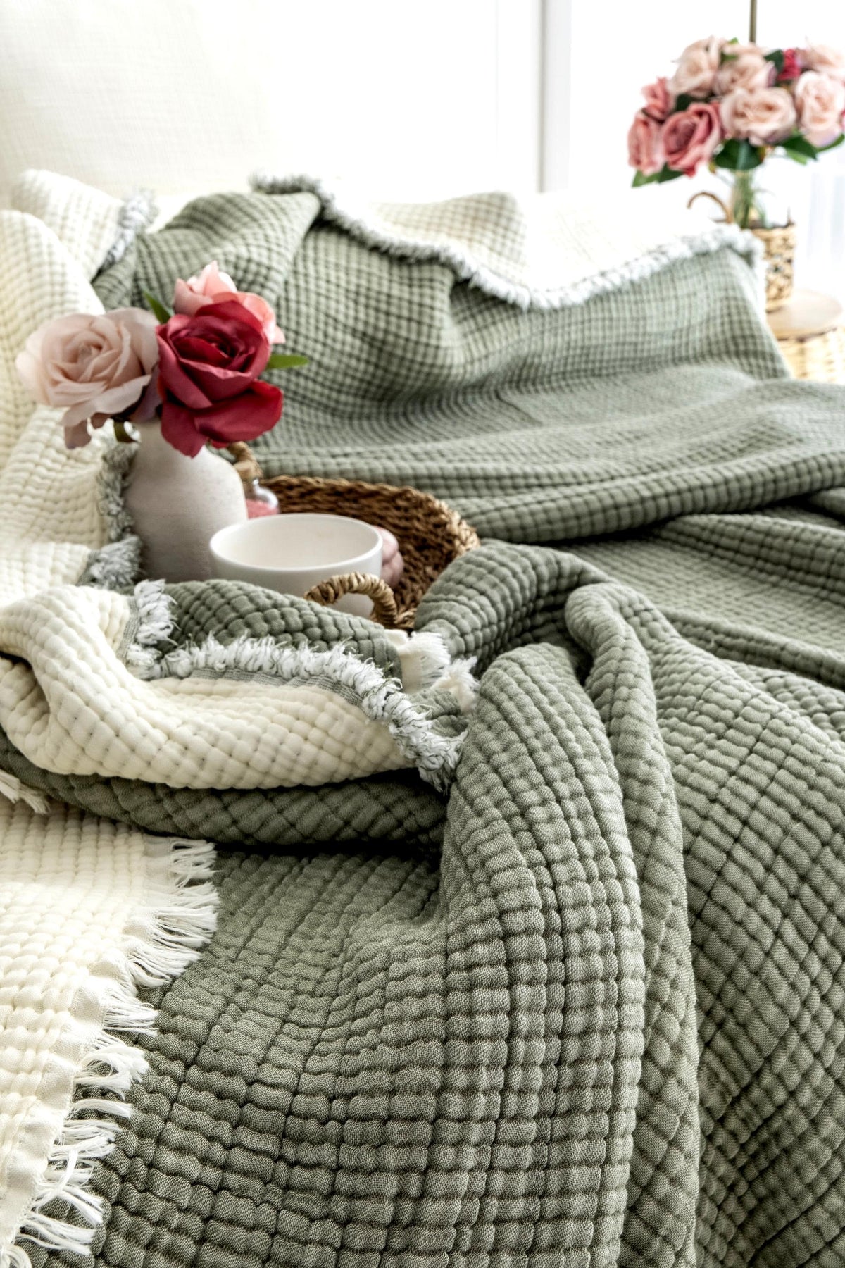 Organic Turkish Cotton Muslin Comforter: King Size Boho Quilt