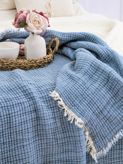 King Size Turkish Cotton Thick Muslin Comforter: 8-Layer Extra Soft Quilt