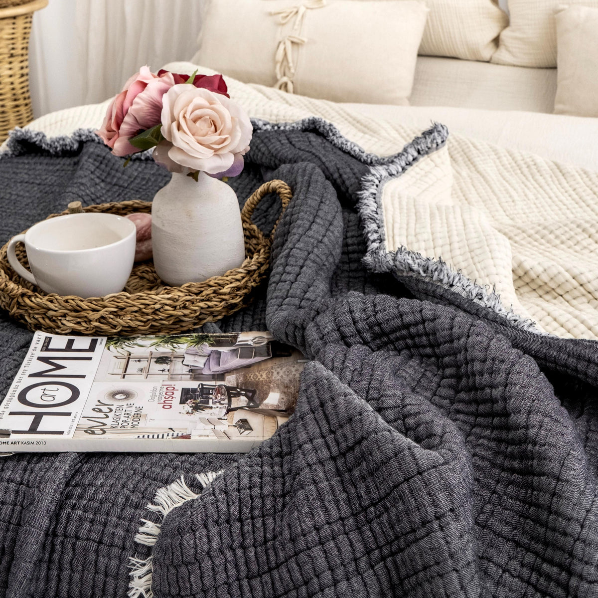 Organic Turkish Cotton Muslin Comforter: King Size Boho Quilt