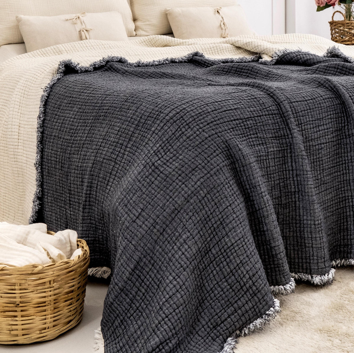 Organic Turkish Cotton Muslin Comforter: King Size Boho Quilt