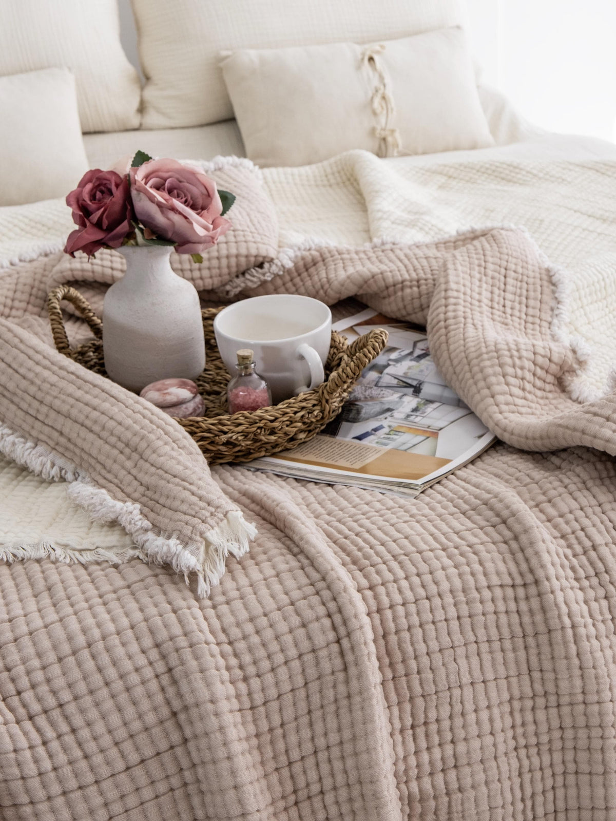 Organic Turkish Cotton Muslin Comforter: King Size Boho Quilt