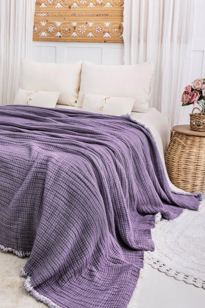 King Size Turkish Cotton Thick Muslin Comforter: 8-Layer Extra Soft Quilt