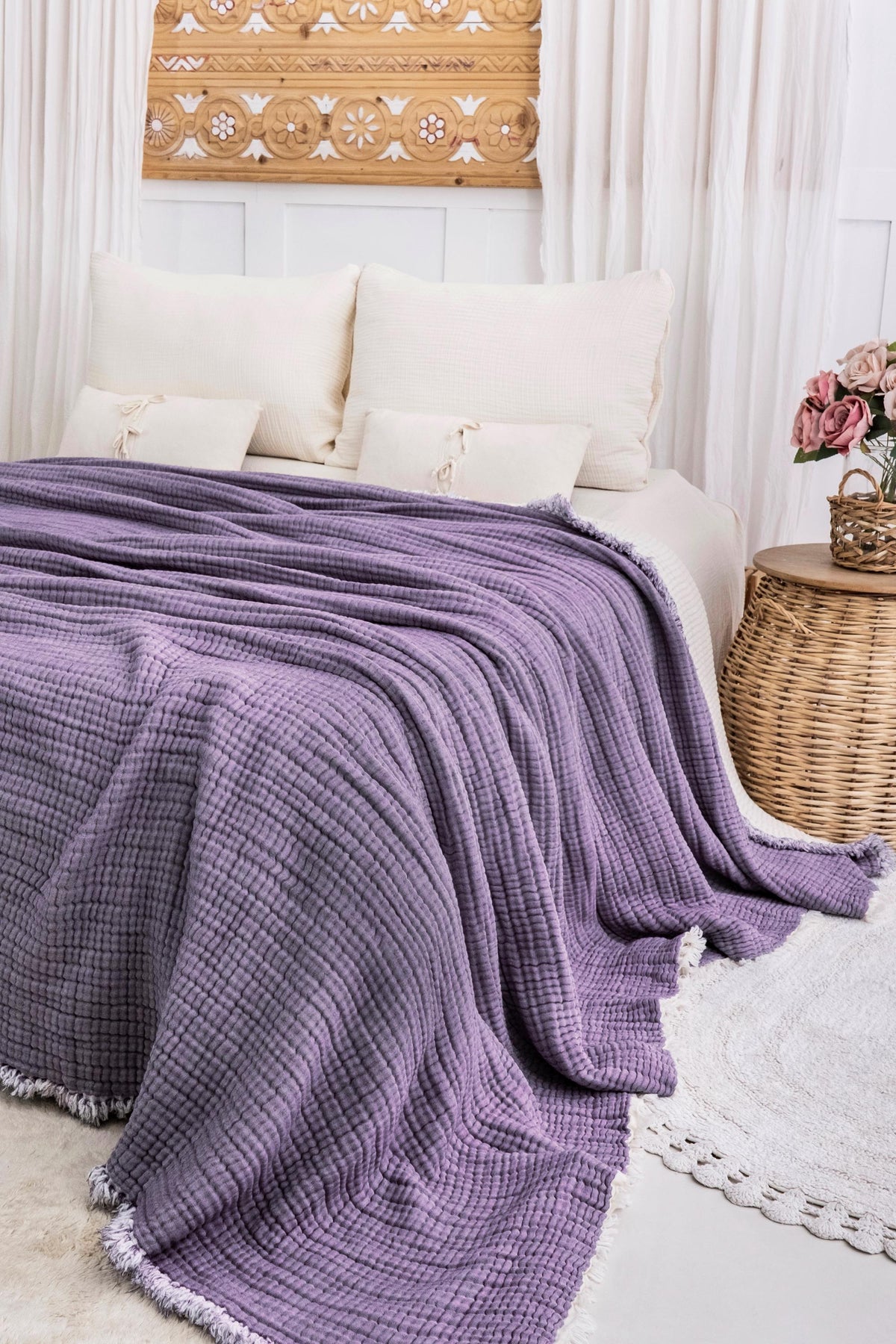 Organic Turkish Cotton Muslin Comforter: King Size Boho Quilt