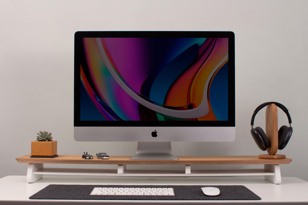Maple Wood Monitor Stand: Desk Organizer Shelf